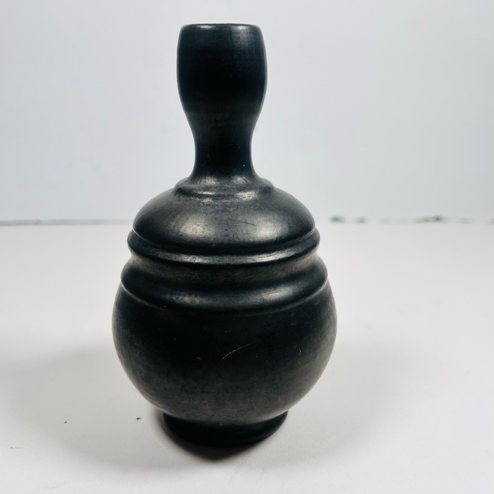 Signed Lama Oaxaca Black Pottery Vase Vintage Mexico